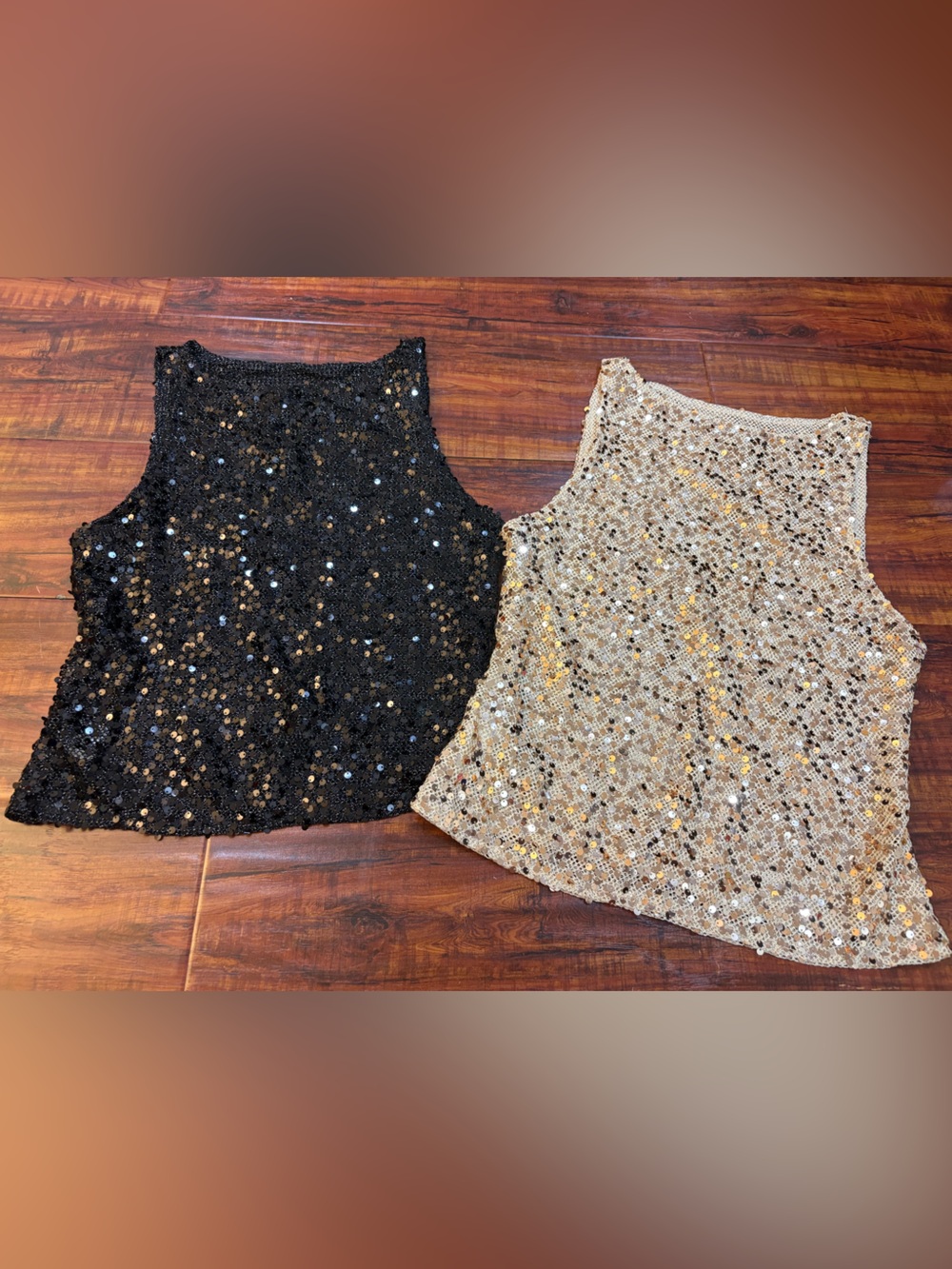 NEW Sequin Tank Top Duo - Black & Champagne Sparkle - size S